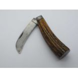 Flat Bottom Pruner, no name, stag scales, clicks open/close, no wobble, 12cm.