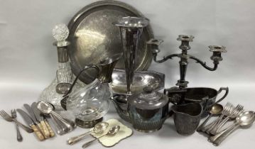 A Collection of Plated Ware, including ship style pressed glass decanter with Whisky label,