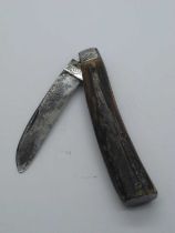 Flat Bottom Pruner, Osman and A Nest Of Eggs, stamped on blade, stag scales 10.5cm.