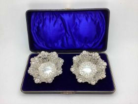 A Pair of Victorian Hallmarked Silver Dishes, WD, Birmingham 1898, each of shaped pierced design (