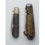 Pocket knife, Hale bros Sheffield?, single blade, tin opener, stag scales 10.5cm - H.M. Slater