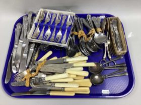 Part Canteen of Stainless Cutlery, boxed pastry forks, ivorine handled knives and forks, etc :-