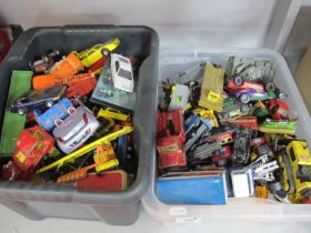 A quantity of playworn diecast model vehicles by Corgi, Polistil, Dinky Toys, Matchbox and other. (