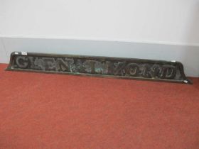 An early 20th century cast railway sign, 'Glenalmond', 128cm across. IT APPEARS TO HAVE AGE AND WE