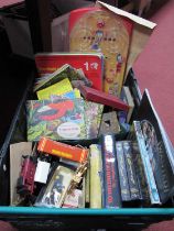 Stamps, cigarette cards, books, Triang LMS engine, etc:- One Box.