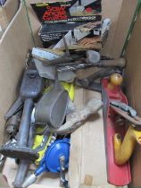 Tools, including hammers, angle guide, Record drill, Acorn plane, Waldor drill, Holdsworth oil can:-