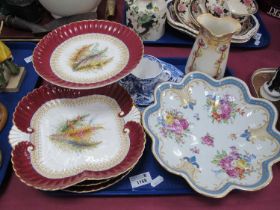 Royal Crown Derby Four Piece Dessert Service, hand painted with fruit and foliage, Mikado trio,