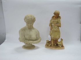 Parian Bust of Classical Maiden, 26cm high, (two chips to circular base), Continental figure of farm