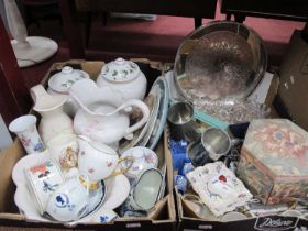 Ceramics to include vases, bowls, plates, jugs, Holland clogs various glassware including sherry