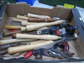 Vintage Tools, Robert Sorby and other chisels, approximately twenty, planes - Stanley, Woden & Guys.