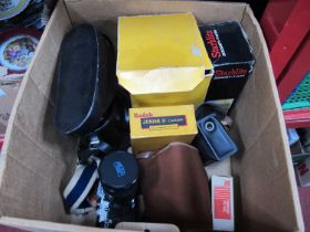Chinon 10 x 50 Binoculars, Olympus OM10 camera with Carl Zeiss F=28.70mm lens, Kodak cameras,