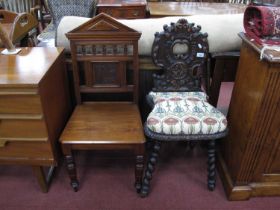 XIX Century Carved Oak Chair, with a carved back, C scroll decoration, upholstered seat, on barley