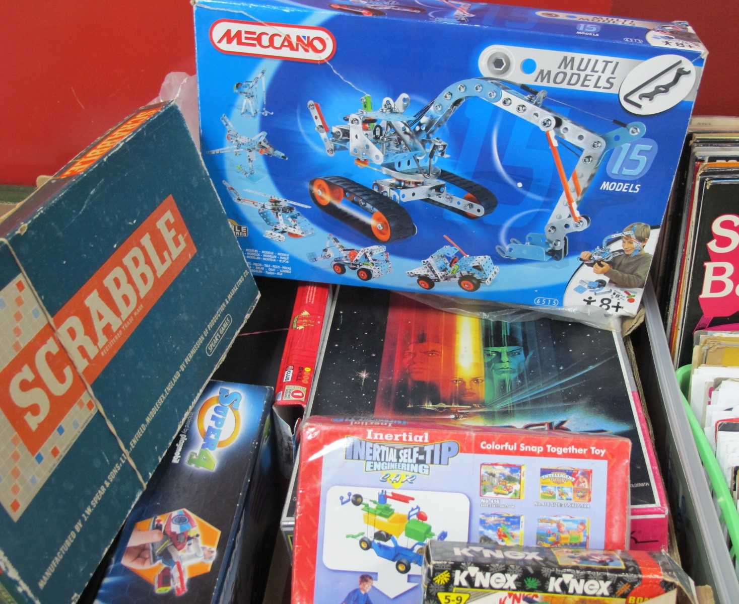 Monopoly, Scrabble Meccano, etc:- One Box.