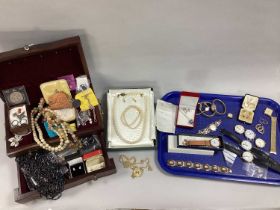 A Collection of Assorted Costume Jewellery, including earrings, beads, wristwatches, etc,