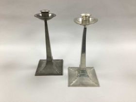 A Pair of James Dixon & Sons Arts & Crafts Style Cornish Pewter Candlesticks, (W1830) each of