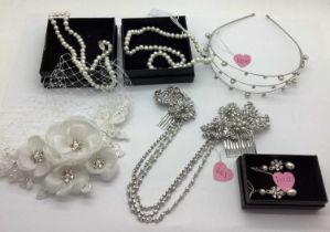Ex Bridal Boutique Diamanté Double Hair Clip, imitation pearl head band, flower hair piece imitation