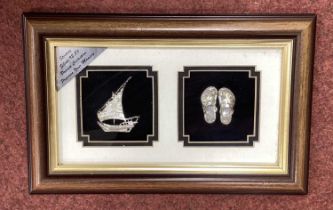 Kohinoor Crafts Framed and Glazed Keepsake, label states "Sterling Silver 92.5%", frame 28cm wide.