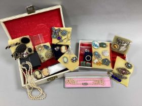 A Mixed Lot of Assorted Costume Jewellery, including cameo style and other brooches, imitation