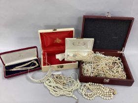 A Mixed Lot of Assorted Imitation Pearl Bead Necklaces, graduated choker necklace, trinket boxes etc