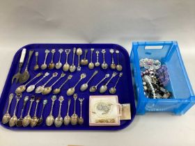 A Collection of Assorted Hallmarked Silver and Other Souvenir Teaspoons, including Blue John, enamel