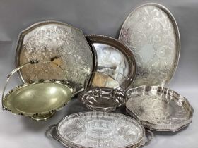 Decorative Plated Trays, hor's d'oeuvres dish and two plated swing handled dishes.