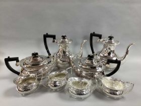 A Modern Plated Four Piece Tea Set, together with plated hot water pot, etc :- One Tray