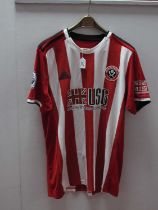 Sheffield United Adidas Home Shirt, (purportedly match worn) bearing 'U.S.G' logo, 'McGoldrick,