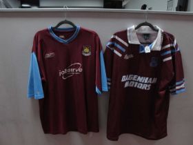 West Ham United Home Shirts - Bukta size XL with 'Dagenham Motors' logo. Reebok size 50/52 with '