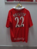Barnsley Admiral Home Match Shirt, with 'Ora' logo, Premier League arm patches, 'Hristov' 22 to