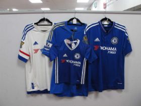 Chelsea Shirts by Adidas, size L home, featuring 'Samsung' logo. Home and white away with '