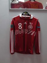 Denmark Football Match Shirt 2011 v. Latvia, issued to Christian Eriksen, in red by Adidas,