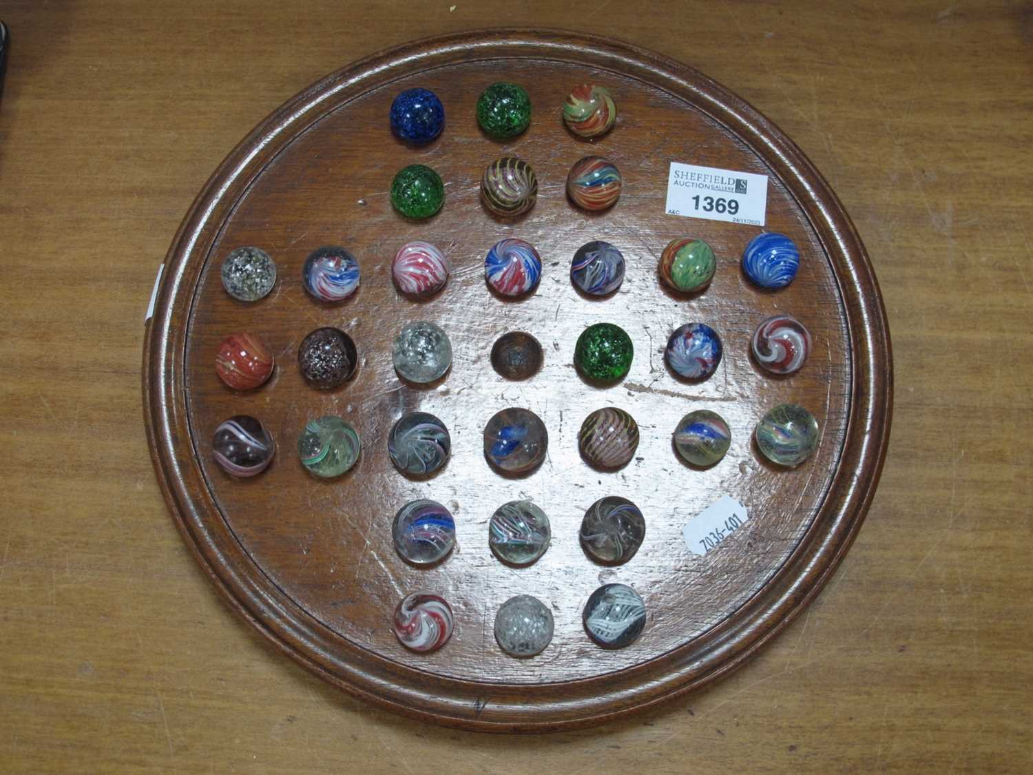 A solitaire board complete with Victorian marbles (32) dimensions board 27cm and all marbles about - Image 10 of 11