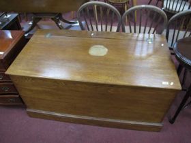 Oak Pine Blanket Box, with a hinged lid, on a plinth base, 122cm wide.