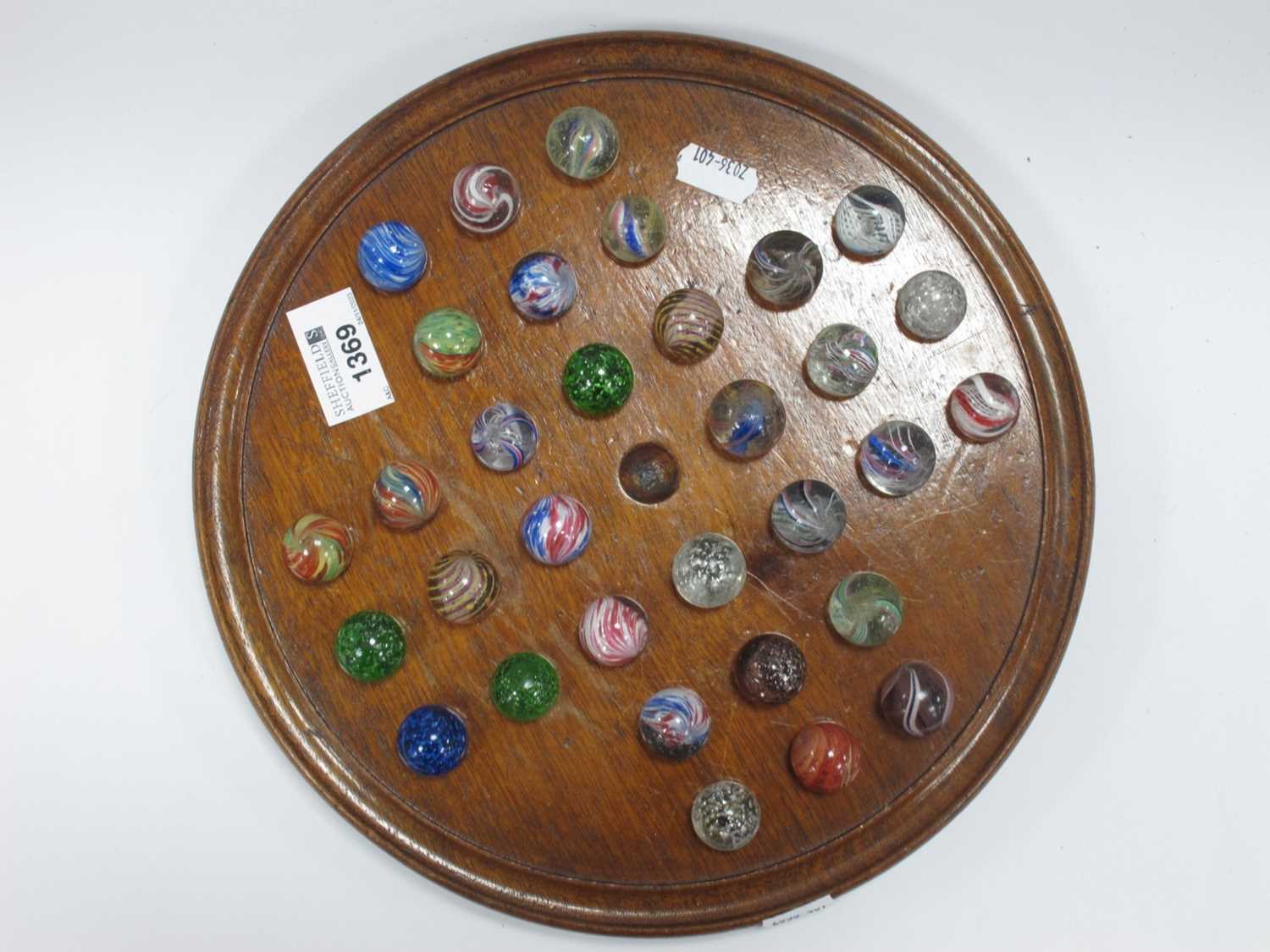 A solitaire board complete with Victorian marbles (32) dimensions board 27cm and all marbles about - Image 7 of 11