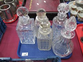 Stuart Glass decanter with Madeira label bearing silver marks, together with four others (5) :-