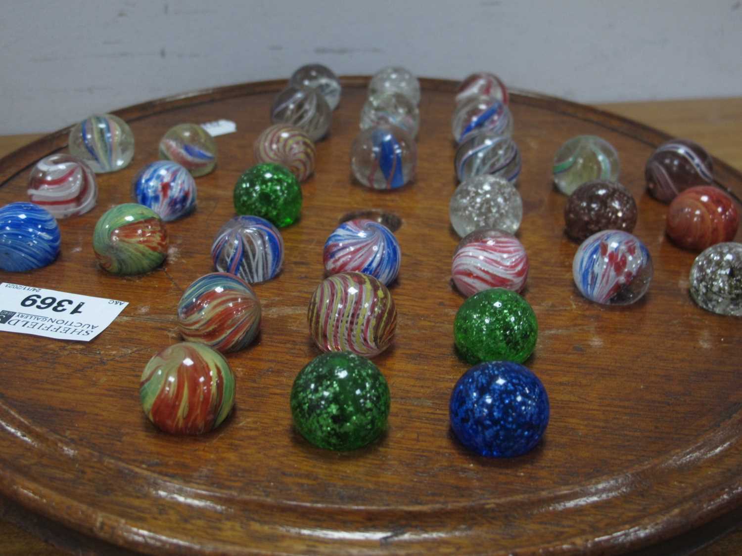 A solitaire board complete with Victorian marbles (32) dimensions board 27cm and all marbles about - Image 8 of 11