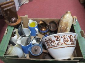 XIX Century Copper Lustre Jugs, other jugs, glasses, studio pottery bowl, etc:- One Box