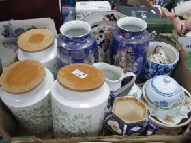 Three Hornsea pottery storage jars "Fleur" pattern, pair of Carlton ware vases (damage), pottery
