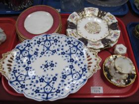 Two Wedgwood Cobalt Blue Platesm dessert plate, Coalport cabinet cups and saucer, Derby hexagonal