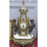 Imperial Brass Cassed Mantle Clock, with Franze Hermle movement in lyre casing, flanked by