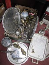 Plated Trays, brass ware, cutlery, etc:- Obe Box.