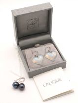 Lalique; A Pair of Modern Opalescent Heart Earrings, signed, in original box; Together with A Pair