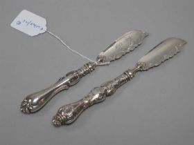 Two Decorative Victorian Hallmarked Silver Butter Knives, Martin Hall & Co, Sheffield 1855, Aaron
