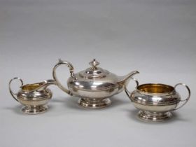 A Georgian Hallmarked Silver Three Piece Tea Set, Emes & Barnard, London 1822, each of plain