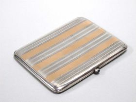 An Art Deco Style Two Colour Slim Rectangular Cigarette Case, (indistinct stamped marks) of polished