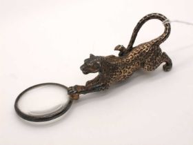 A Modern Novelty Hallmarked Silver Leopard Magnifying Glass, JAC, London 2003, overall length