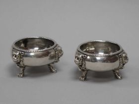 A Pair of Hallmarked Silver Salts, John Pero, London 1732, of early cauldron form with textured