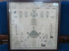 An Early XIX Century Needlework Sampler, wotked by Sarah Shillito aged 12, 1809, with figures,