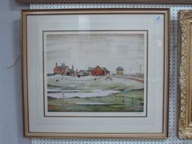 AFTER LAURENCE STEPHEN LOWRY (1887-1976) *ARR 'Landscape with Farm Buildings', colour print,