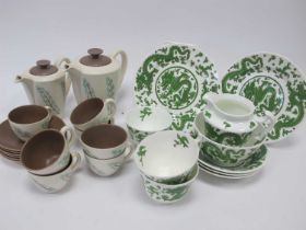 A Poole Pottery Feather Drift and Brown Coffee Service, of fifteen pieces and Chinese dragon teaware